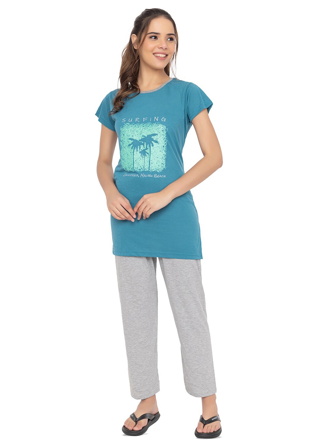 

TWENTY ME Printed T-Shirt & Pant Night Suit, Sea green