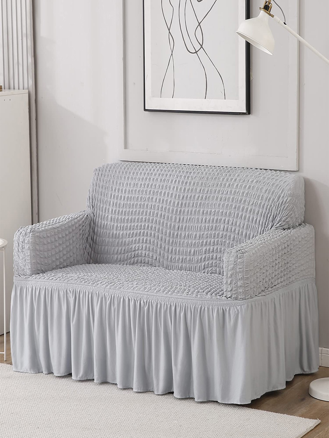 

HOKIPO Grey Stretchable 2 Seater Sofa Cover With Arms