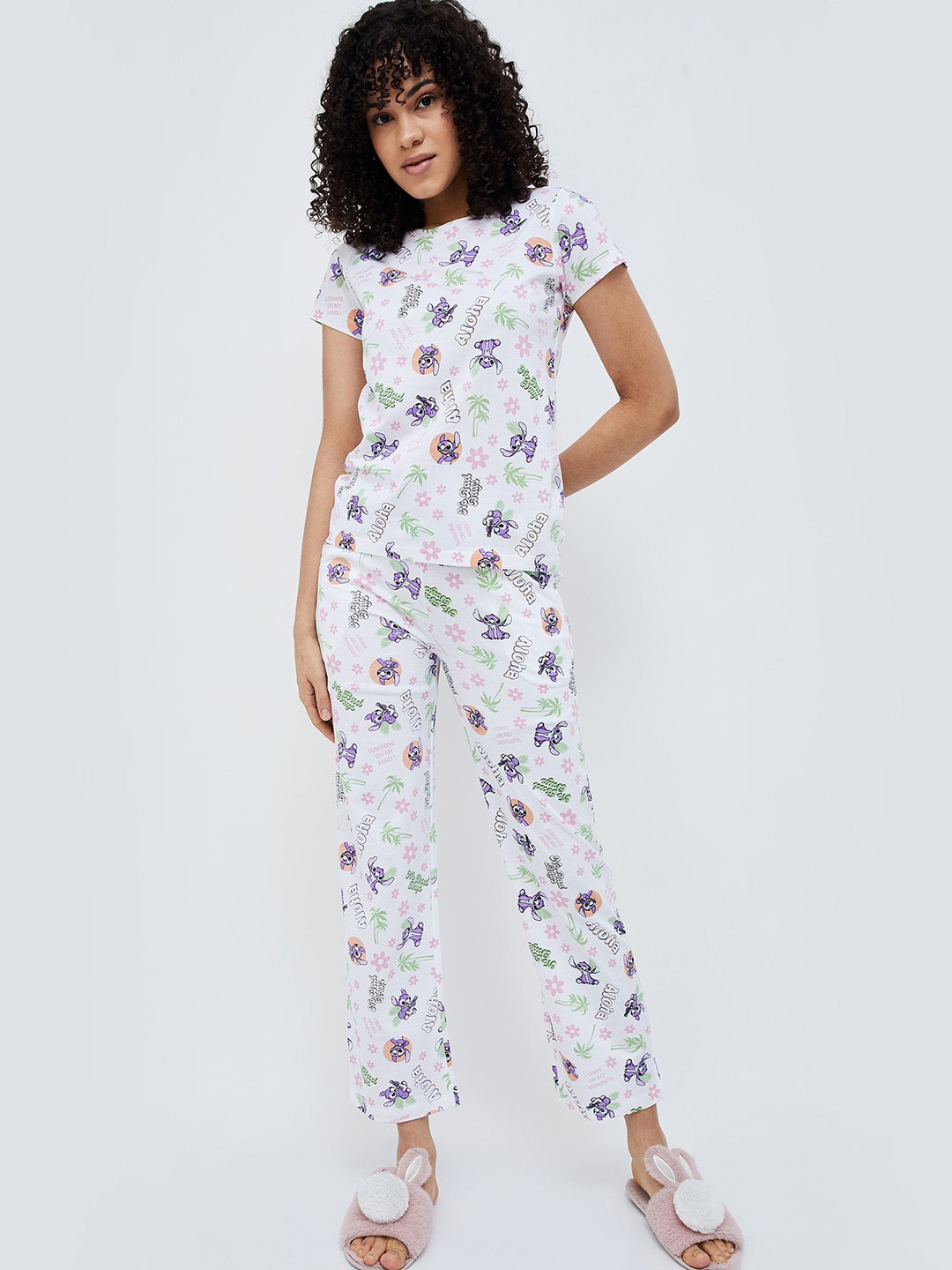 

Ginger by Lifestyle Stitch Printed Pure Cotton Night suit, White
