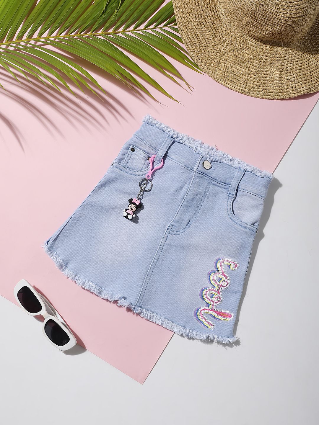 

Macwin Girls Embellished A-Line Denim Mini Skirts, Blue