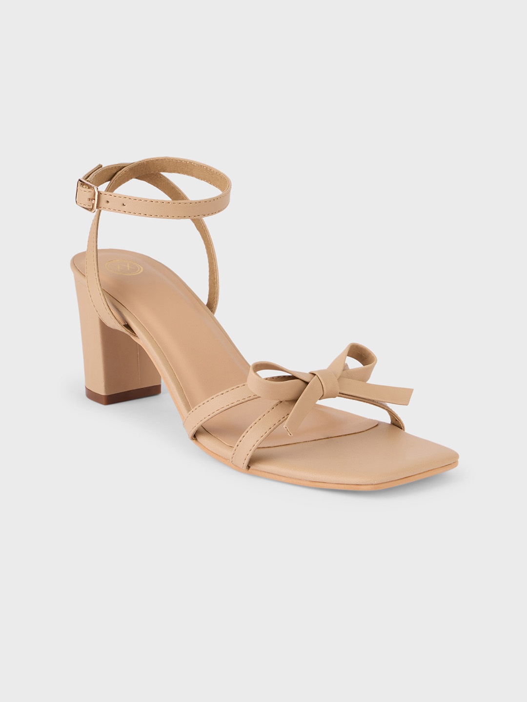 

20Dresses Beige Bow Open Toe Block Heels