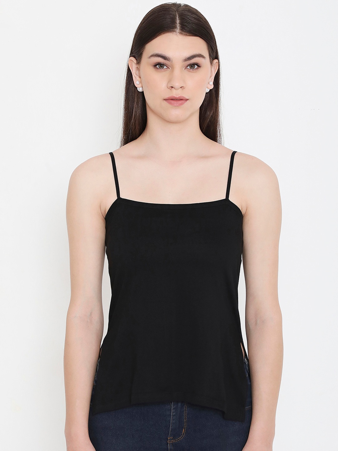 

Feelings Non Padded Pure Cotton Kurti Slip Camisole with Adjustable Straps, Black
