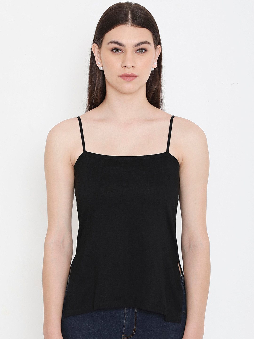 

Feelings Non Padded Pure Cotton Kurti Slip Camisole with Adjustable Straps, Black