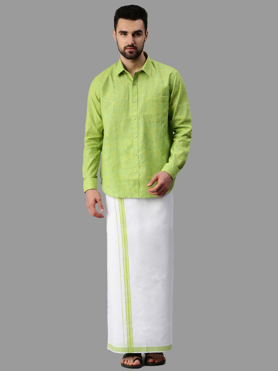 

Ramraj Cotton Full Sleeve Shirt & Matching Dhoti, Green