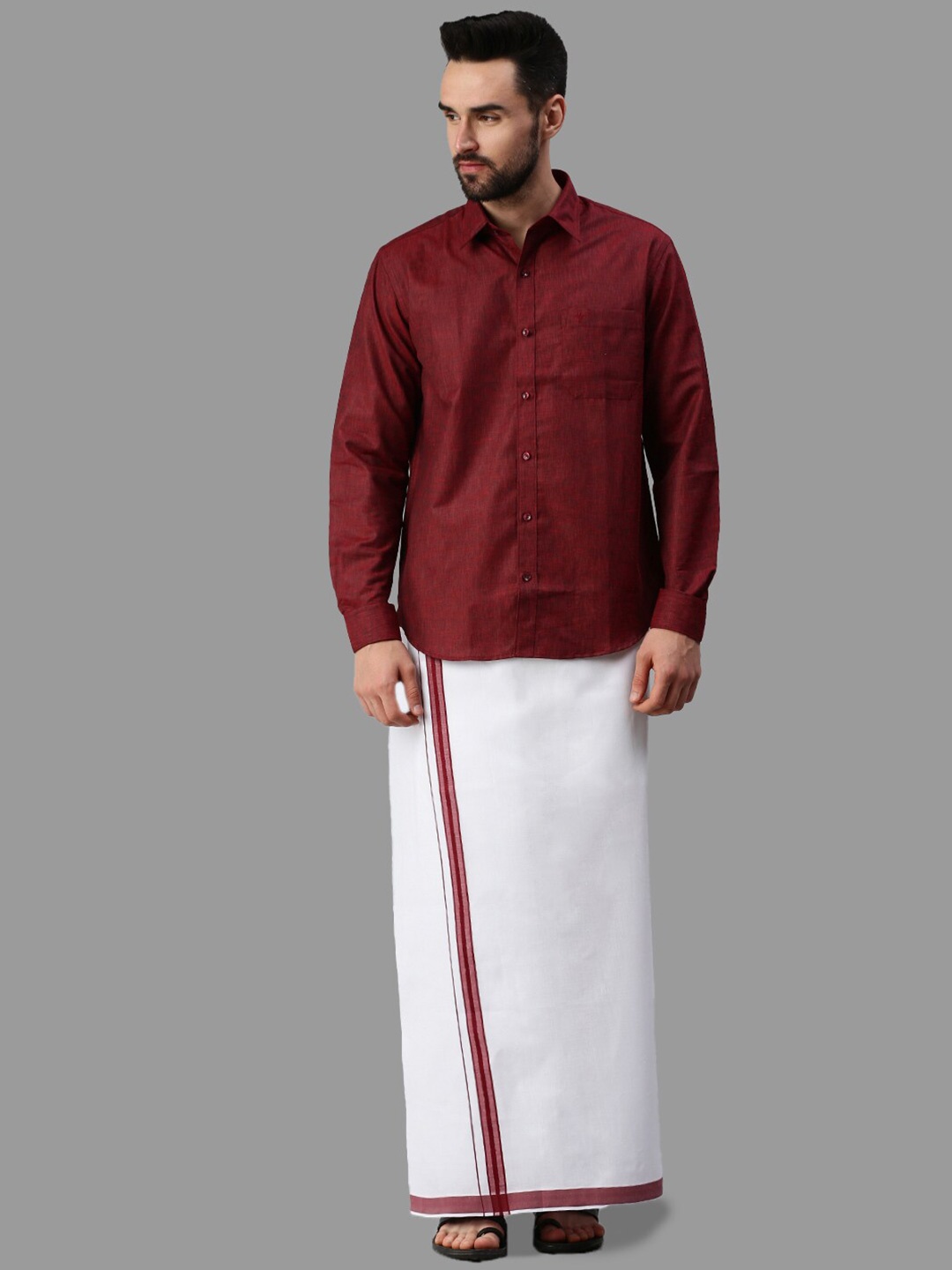 

Ramraj Cotton Full Sleeve Shirt & Matching Dhoti, Red