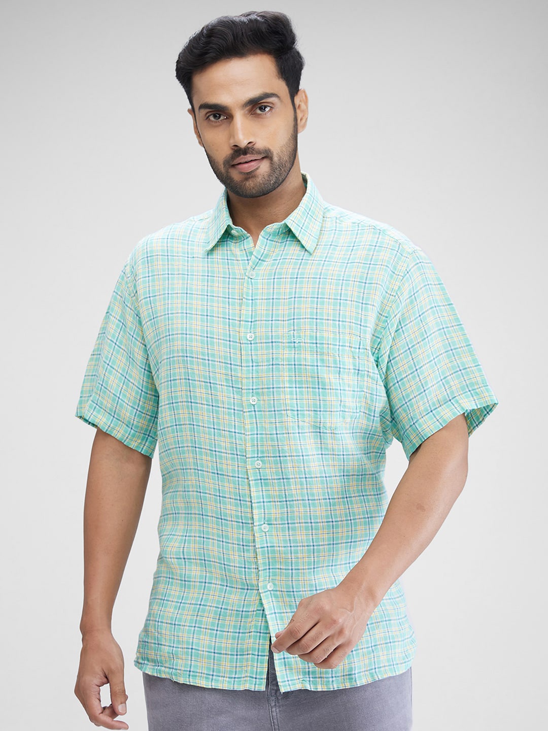 

ColorPlus Tartan Checked Linen Casual Shirt, Green