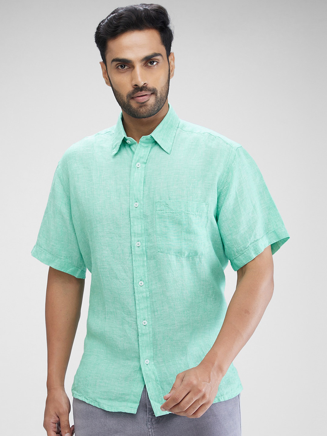 

ColorPlus Spread Collar Linen Casual Shirt, Green