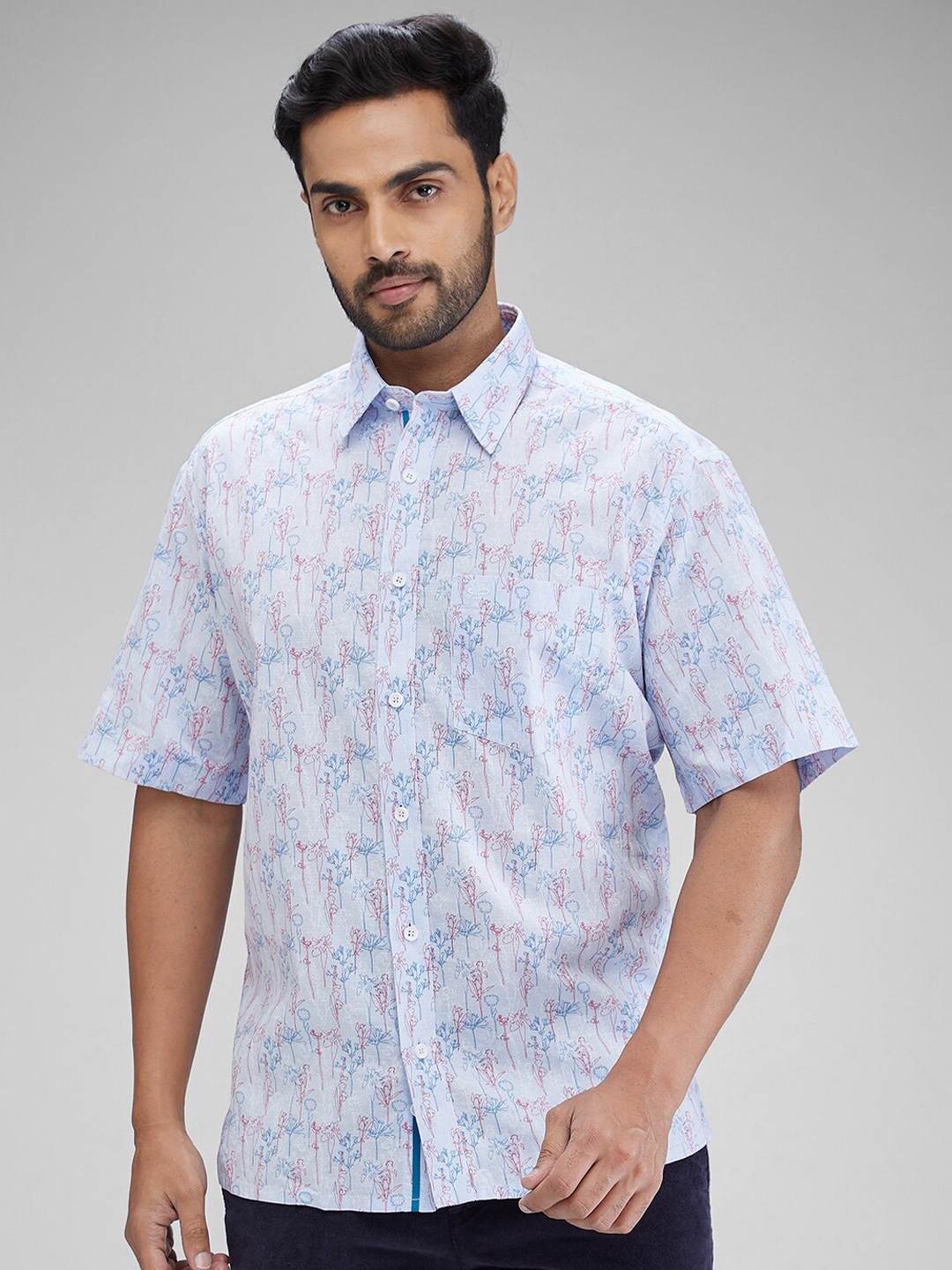

ColorPlus Floral Printed Cotton Linen Casual Shirt, White