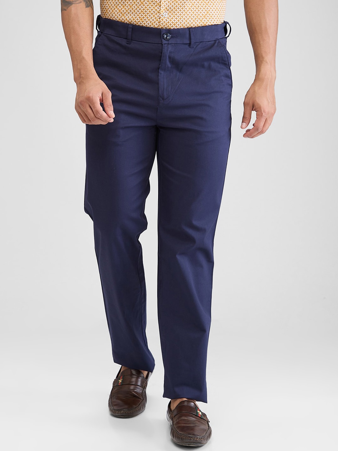 

ColorPlus Men Cotton Plain Regular Trousers, Blue
