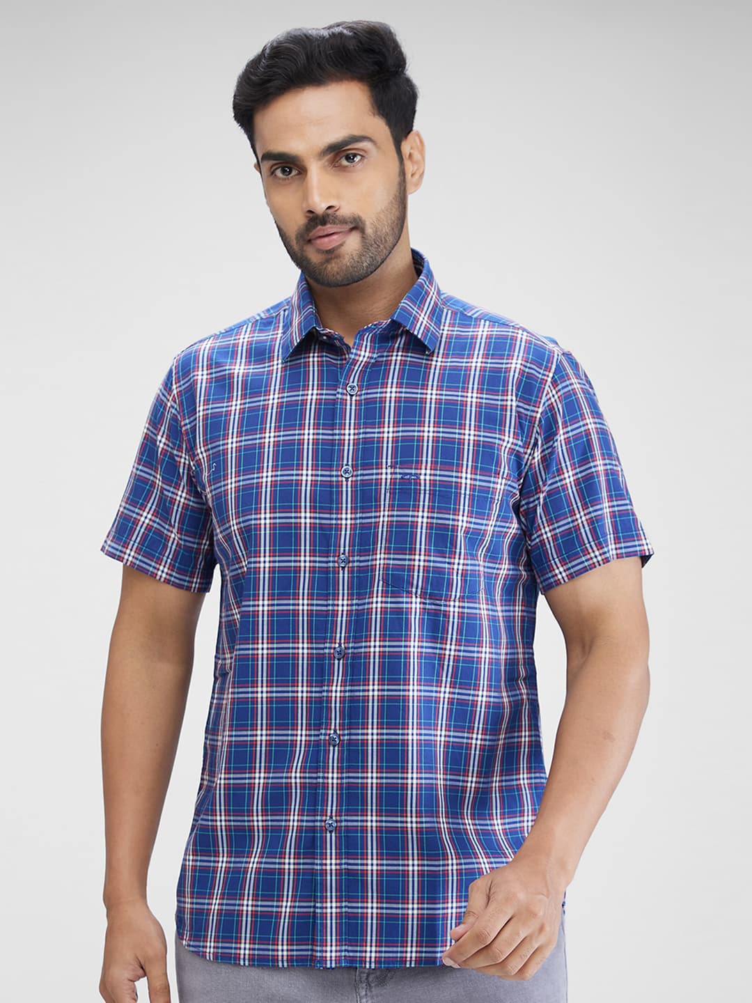 

ColorPlus Tartan Checked Cotton Casual Shirt, Blue