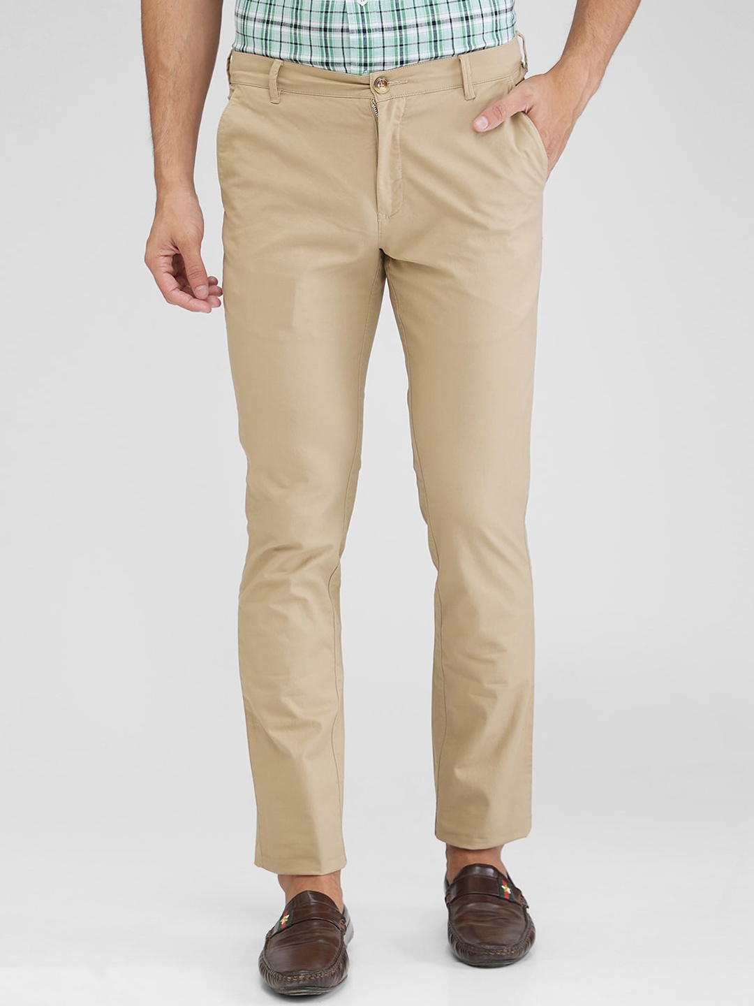 

ColorPlus Men Mid-Rise Slim Fit Trousers, Brown