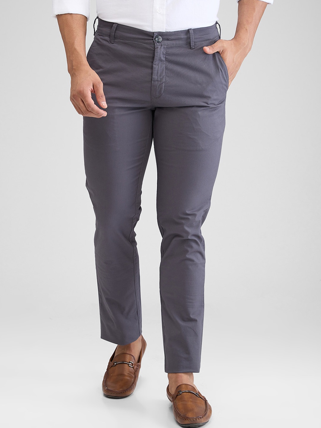 

ColorPlus Men Slim Fit Mid-Rise Trousers, Grey