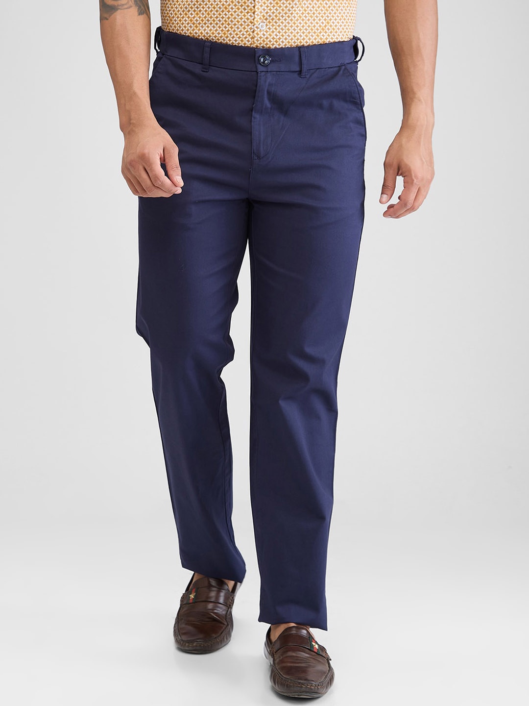 

ColorPlus Men Mid-Rise Plain Regular Trousers, Blue