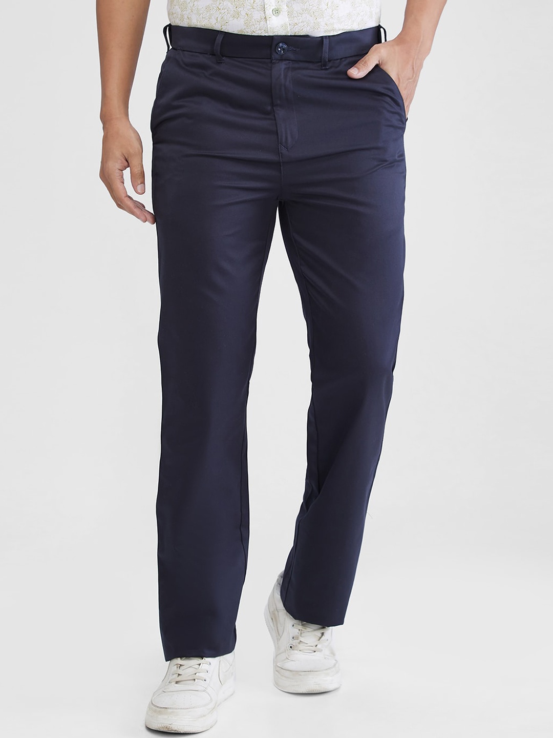 

ColorPlus Men Mid-Rise Cotton Regular Trousers, Blue