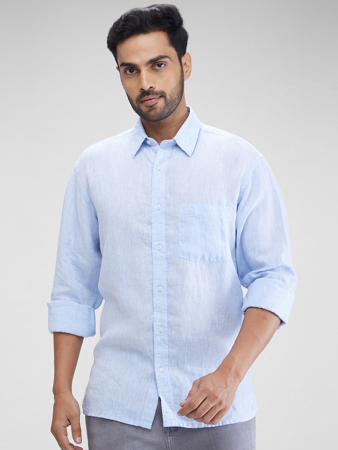 

ColorPlus Spread Collar Linen Casual Shirt, Blue