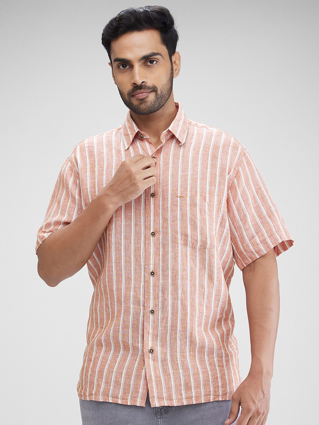 

ColorPlus Striped Linen Casual Shirt, Orange