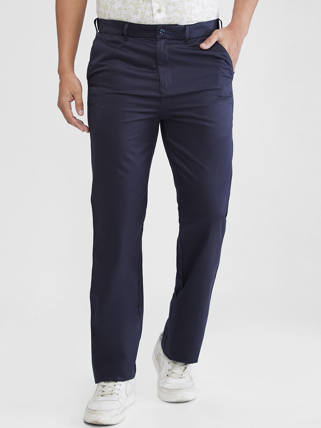 

ColorPlus Men Mid-Rise Plain Cotton Regular Trousers, Blue