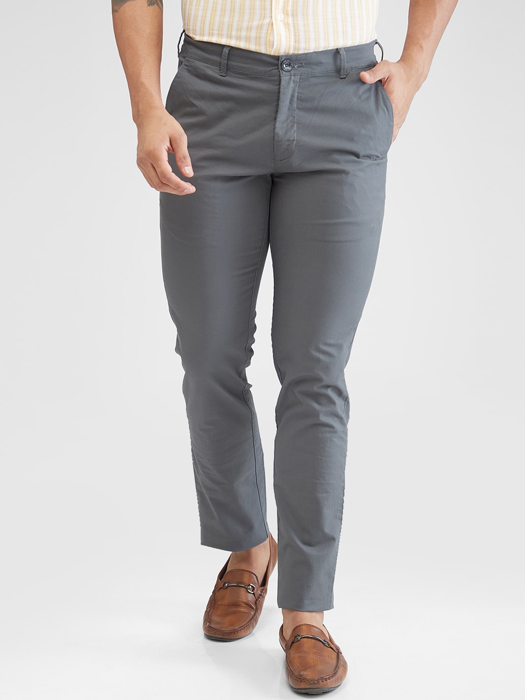 ColorPlus Men Mid-Rise Slim Fit Cotton Regular Trousers, Green
