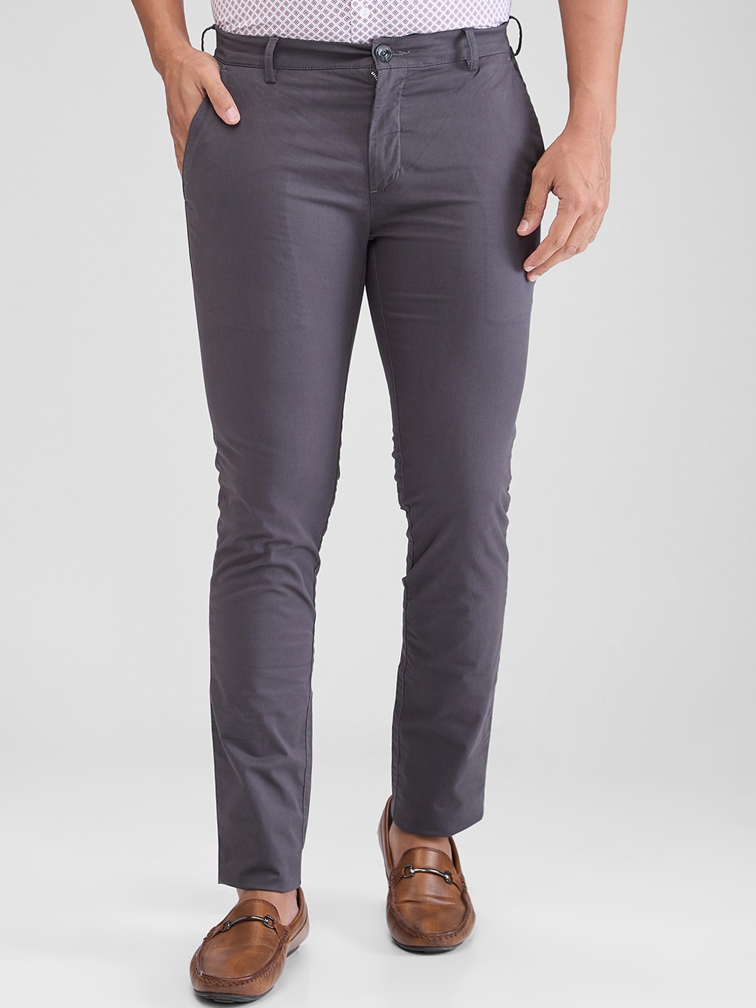 

ColorPlus Men Slim Fit Mid-Rise Trousers, Grey