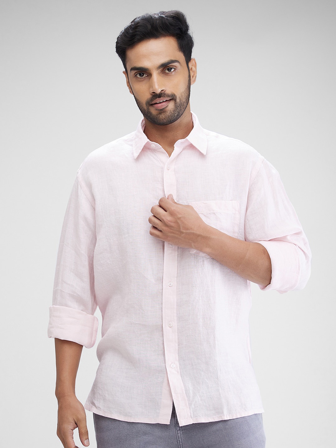 

ColorPlus Spread Collar Linen Casual Shirt, Red