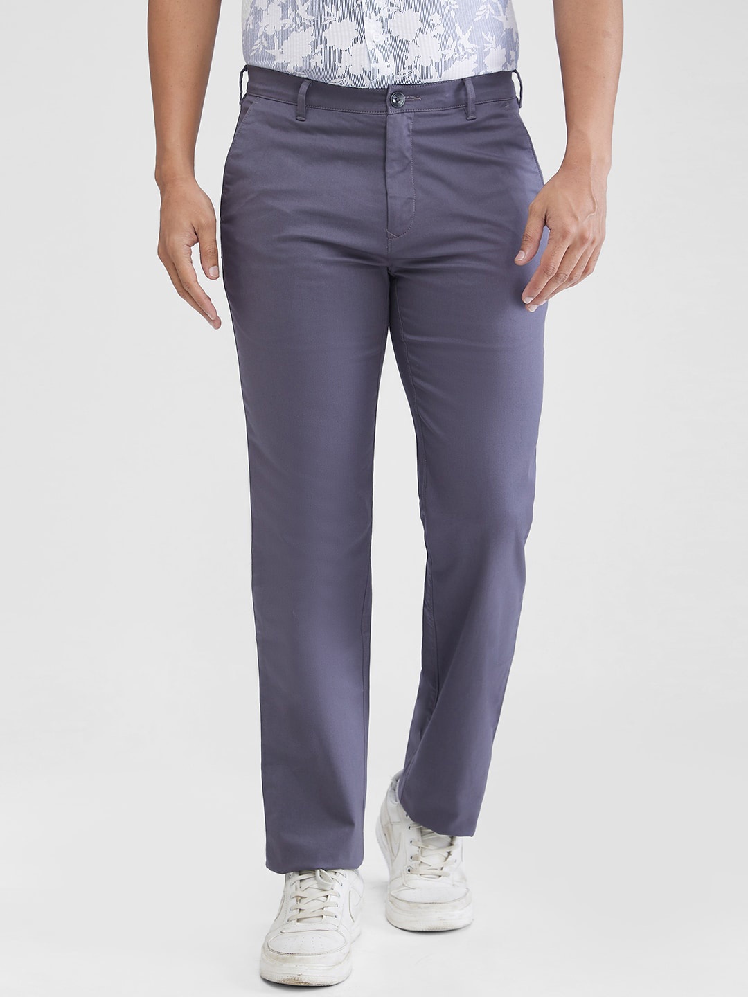 ColorPlus Men Mid-Rise Cotton Regular Trousers, Grey