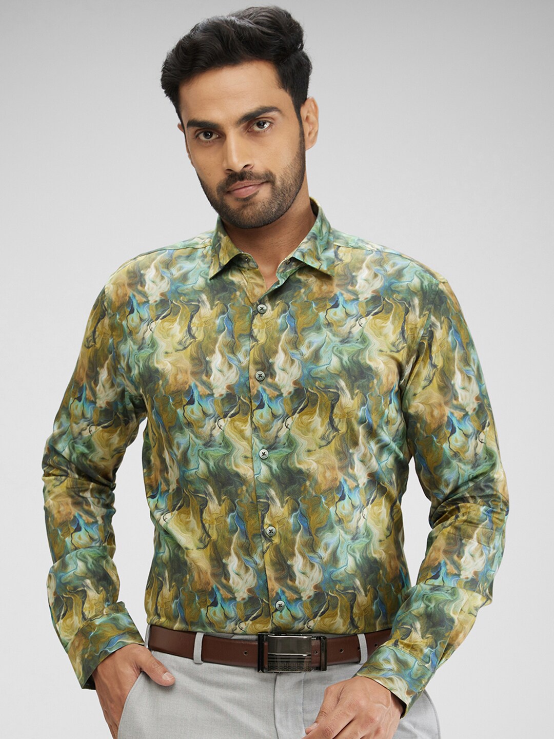 

Park Avenue Slim Fit Floral Opaque Printed Cotton Casual Shirt, Green