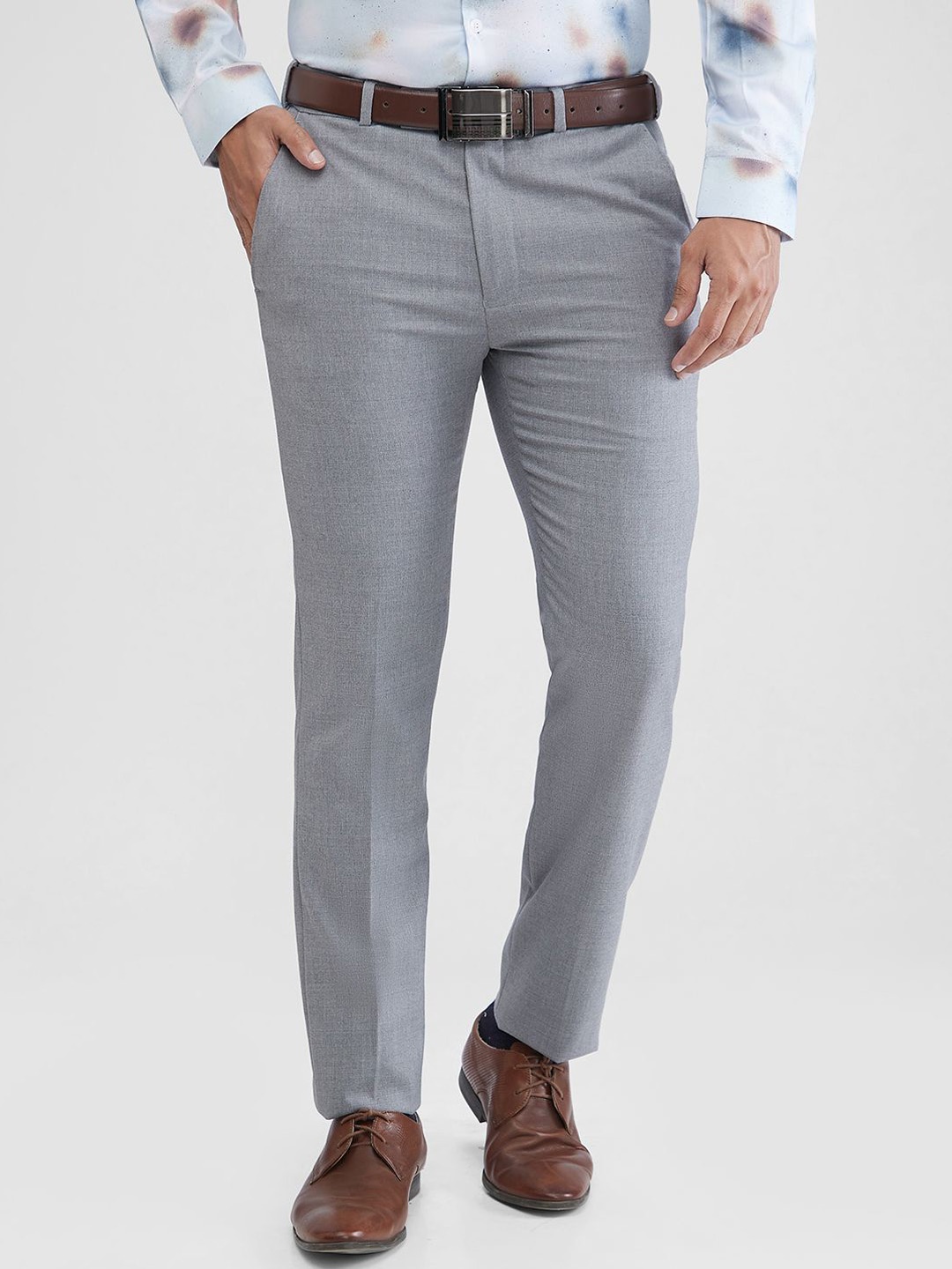 

Park Avenue Men Slim Fit Mid Rise Formal Trousers, Grey