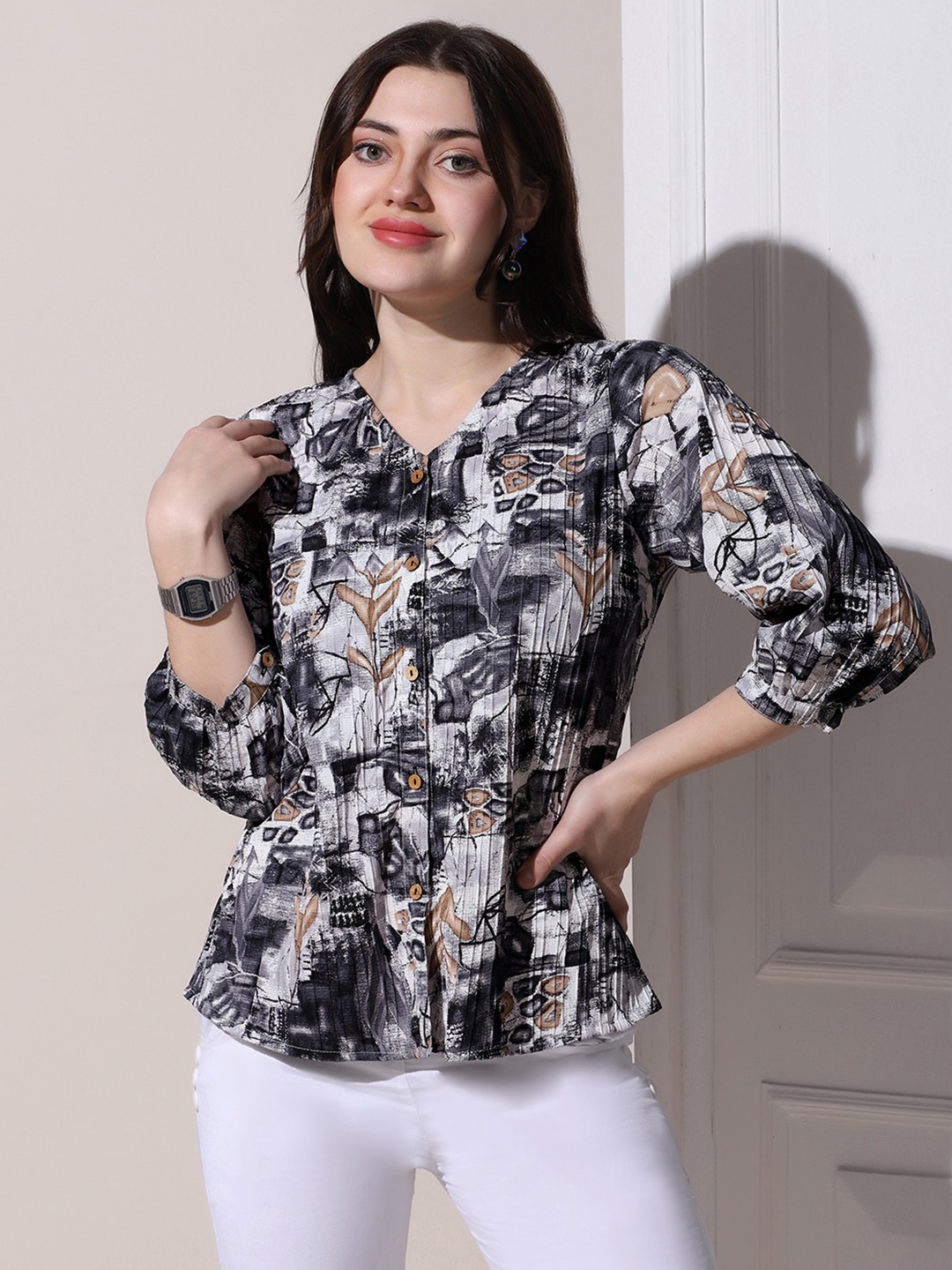 

FASHION DREAM Floral Printed Top, Black