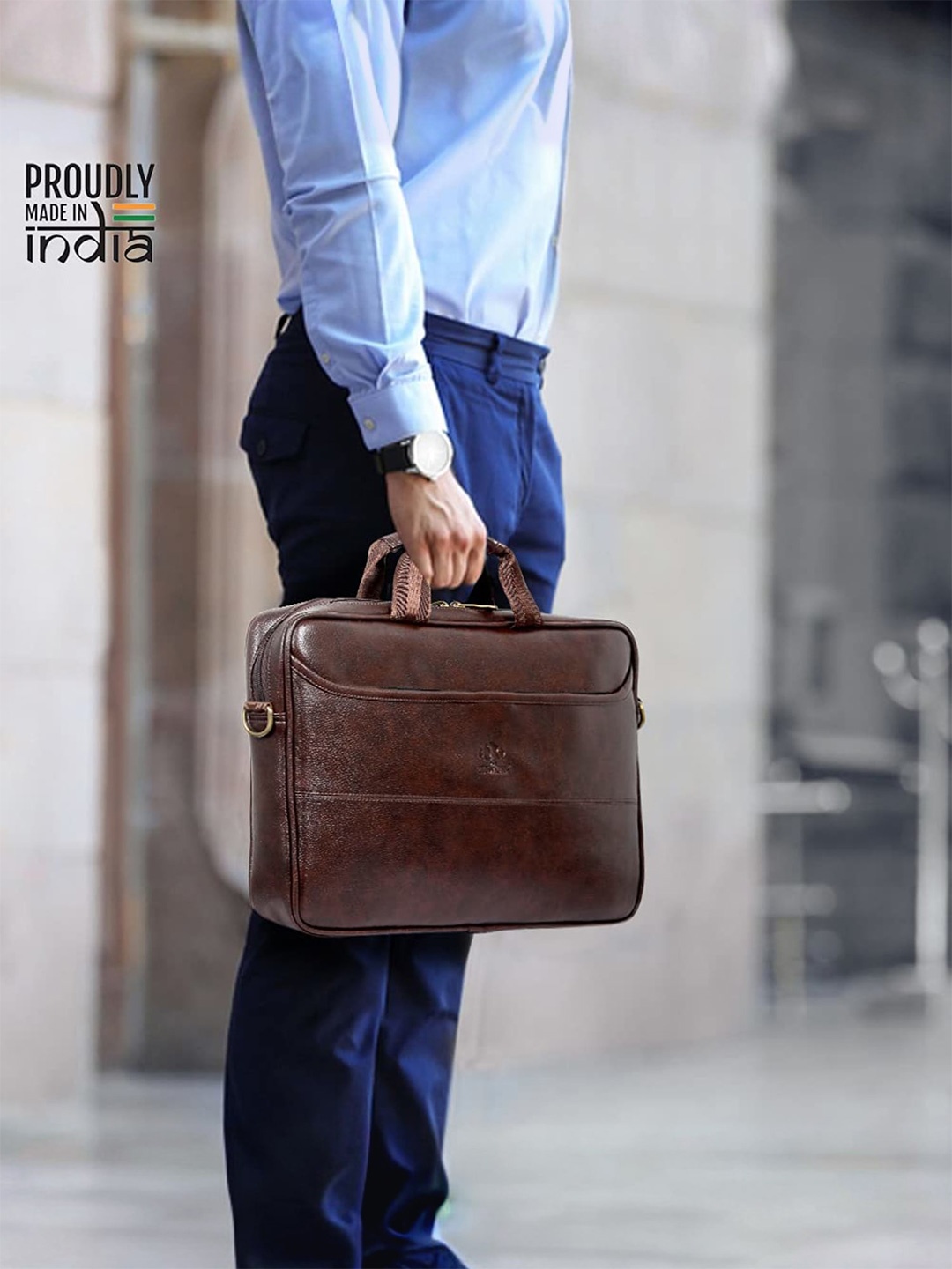

THE CLOWNFISH Unisex Leather Laptop Bag, Brown