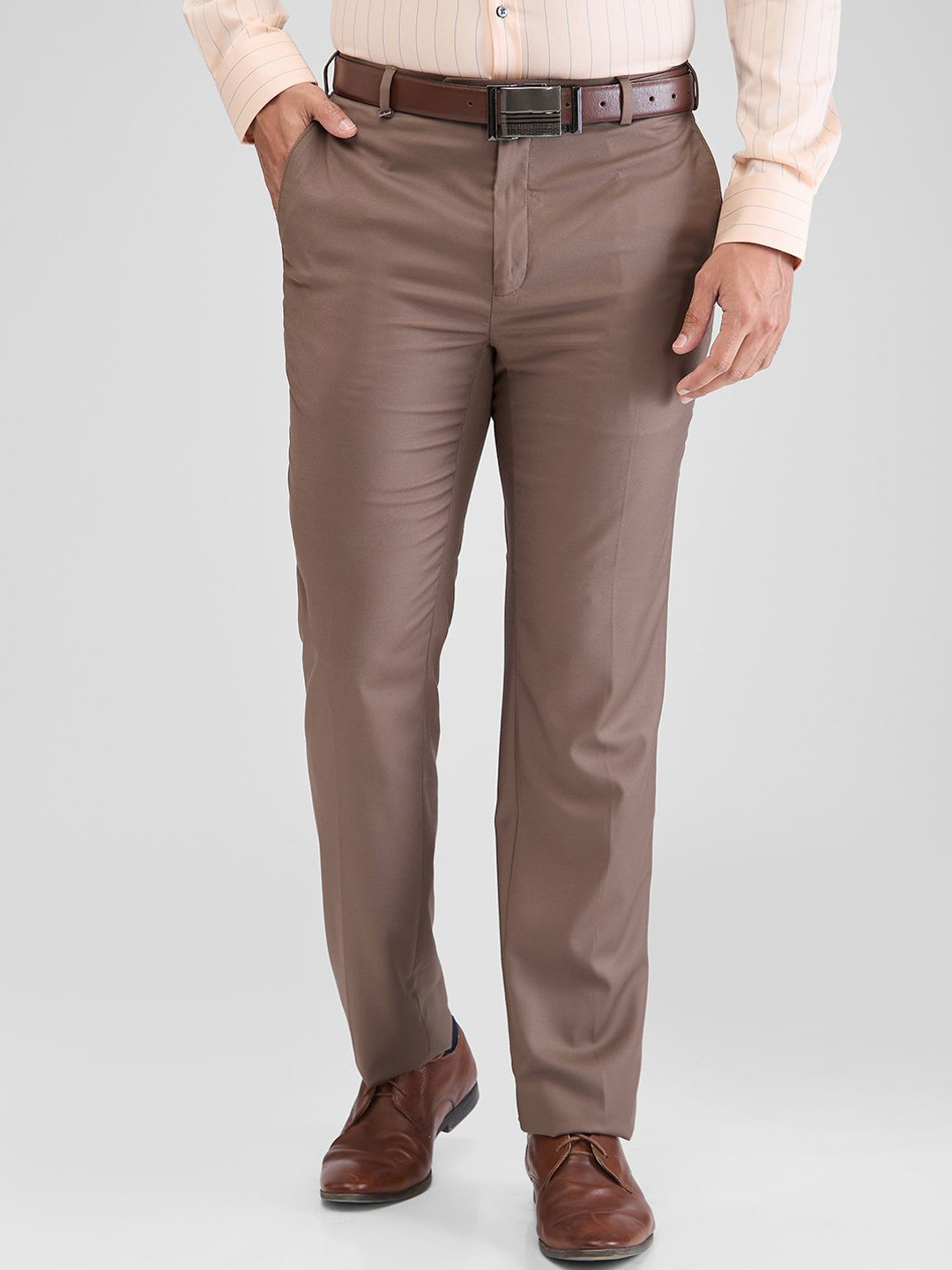 

Raymond Men Contemporary Fit Mid-Rise Easy Wash Formal Trousers, Brown