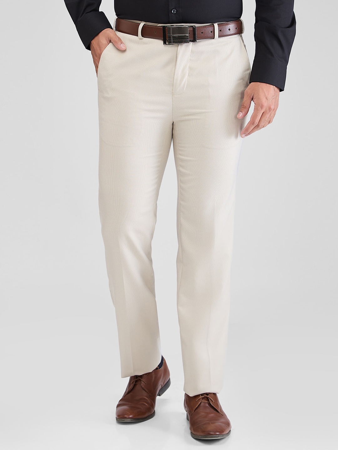 

Raymond Men Self-Design Contemporary-Fit Formal Trouser, Beige