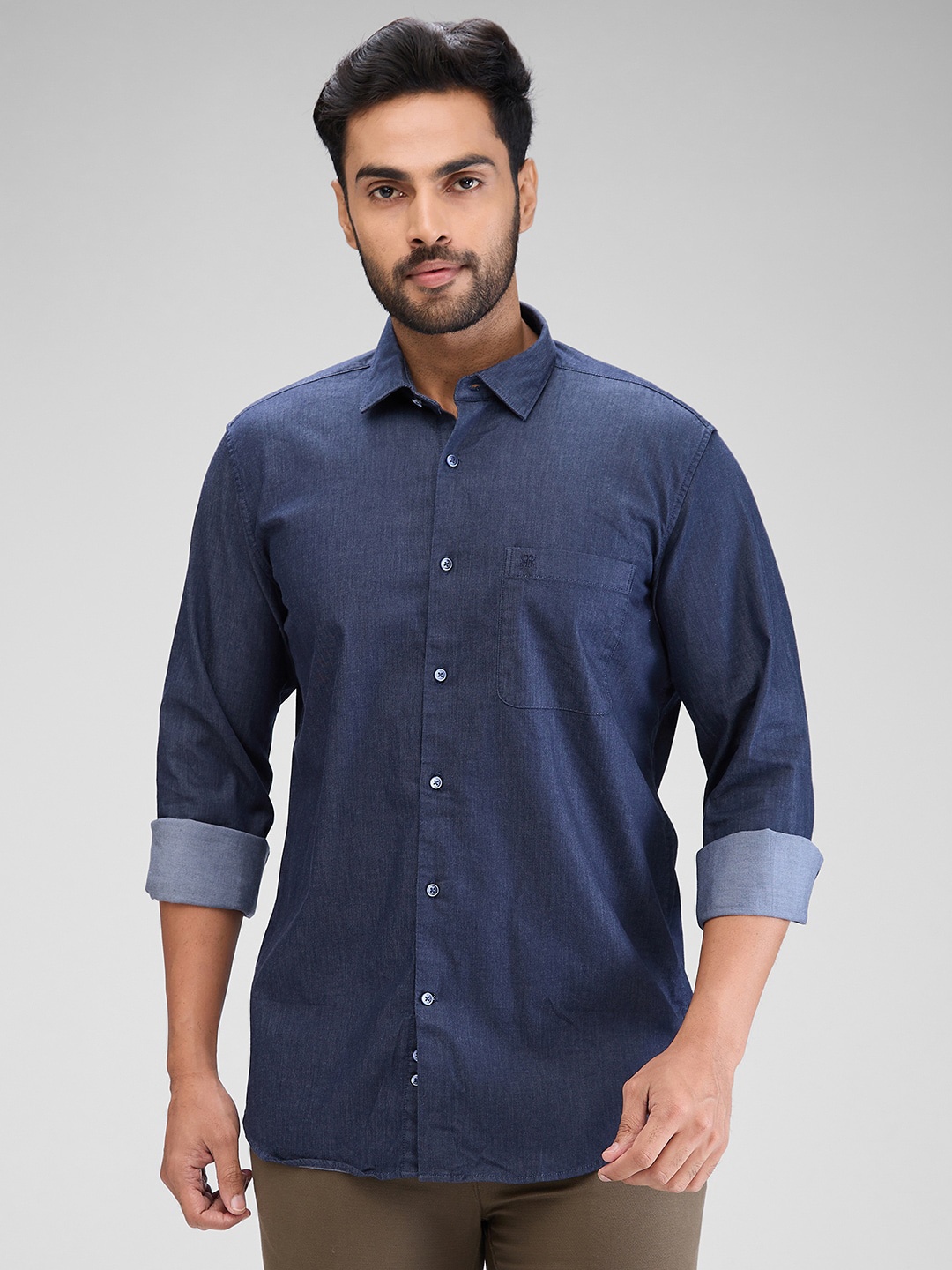 

Raymond Contemporary Fit Spread Collar Long Sleeves Casual Shirt, Blue