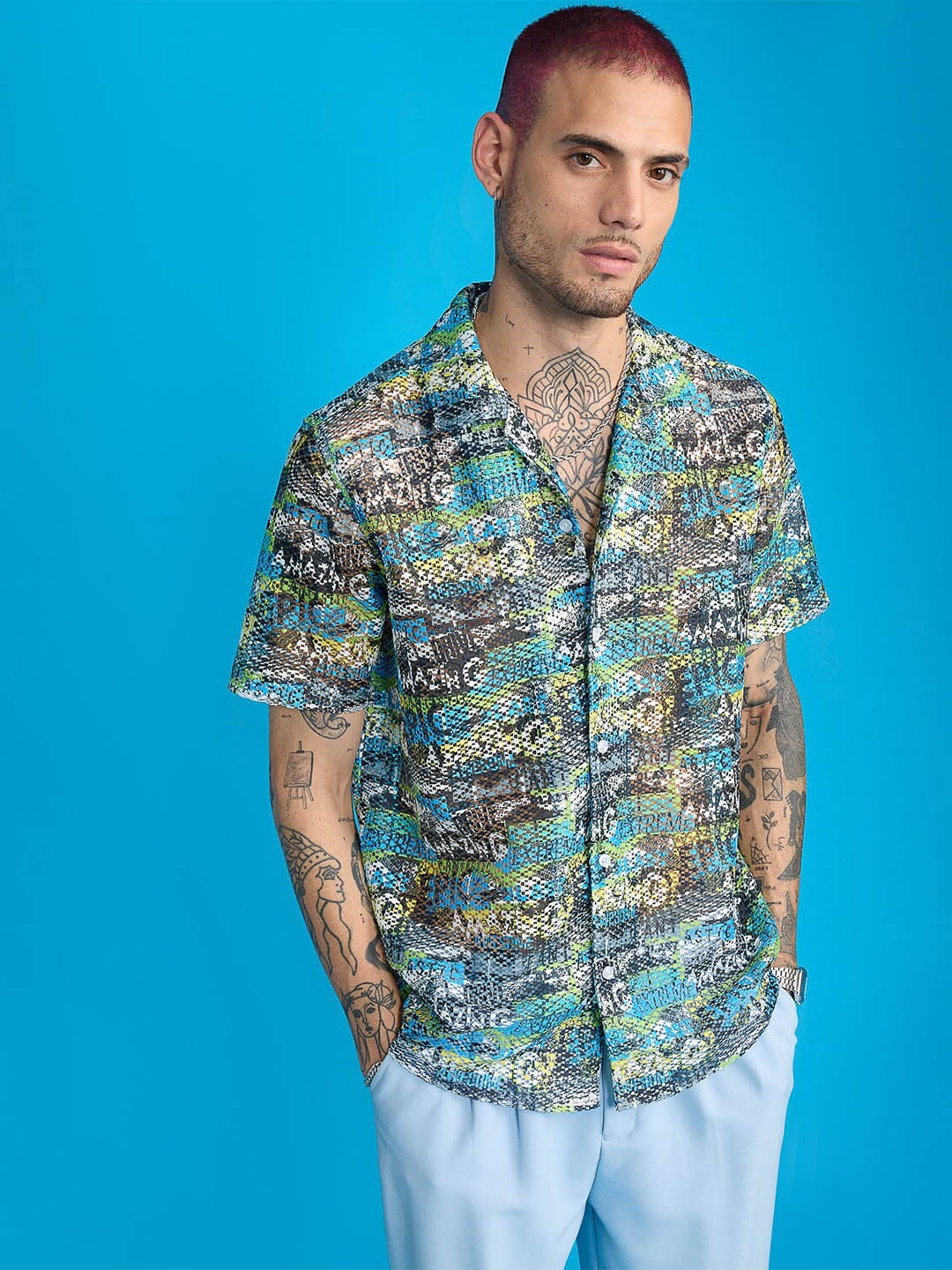 

FREAKINS Printed Spread Collar Short Sleeves Casual Shirt, Multi
