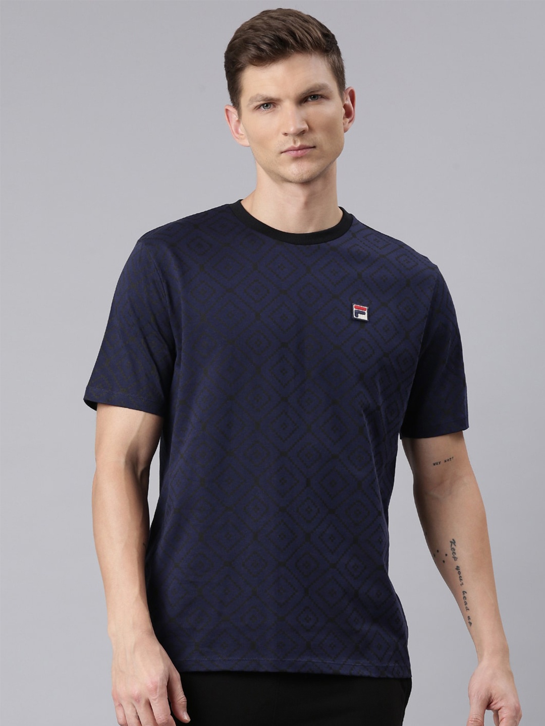 

FILA Geometric Printed Cotton T-shirt, Blue