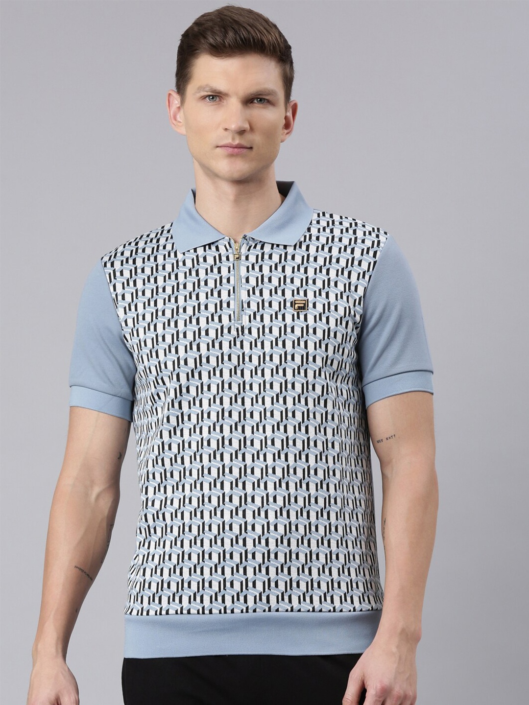 

FILA Geometric Printed Polo Collar T-shirt, Blue