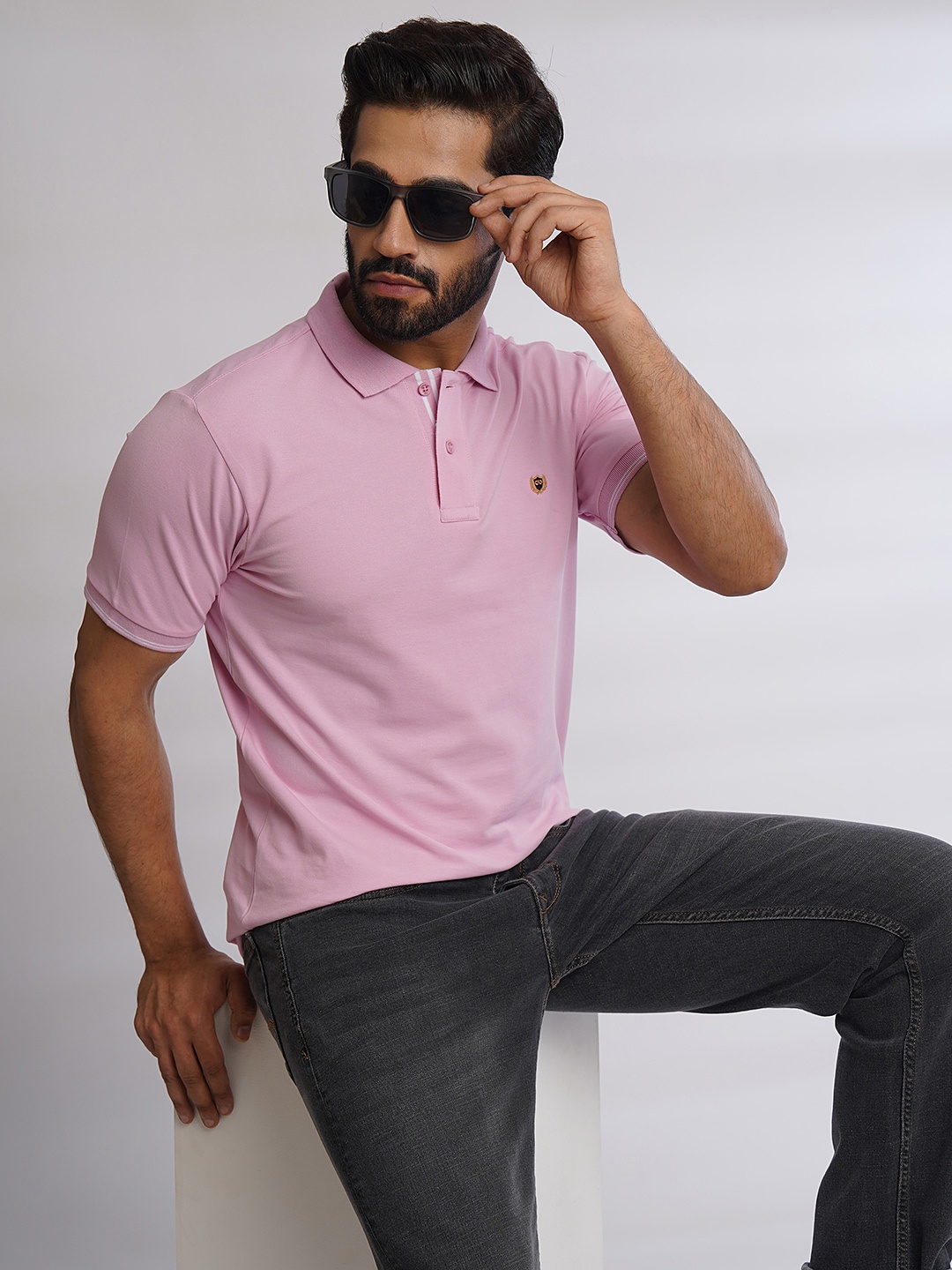 

JADE BLUE Polo Collar Pure Cotton Slim Fit T-shirt, Pink