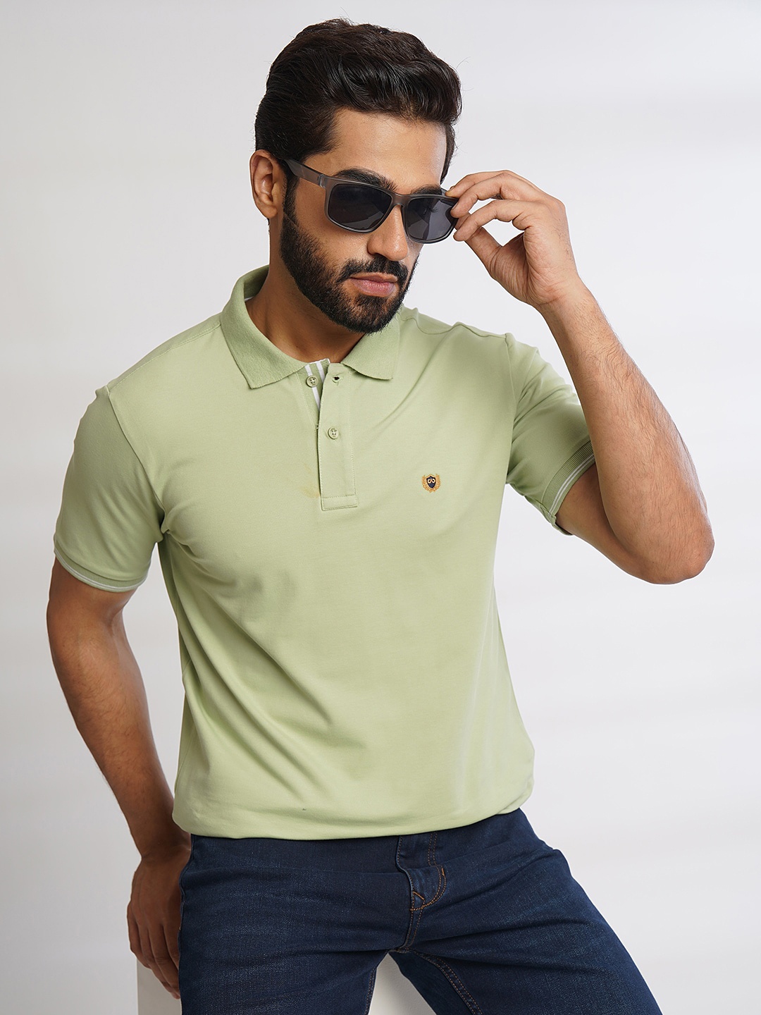 

JADE BLUE Polo Collar Pure Cotton Slim Fit T-shirt, Olive