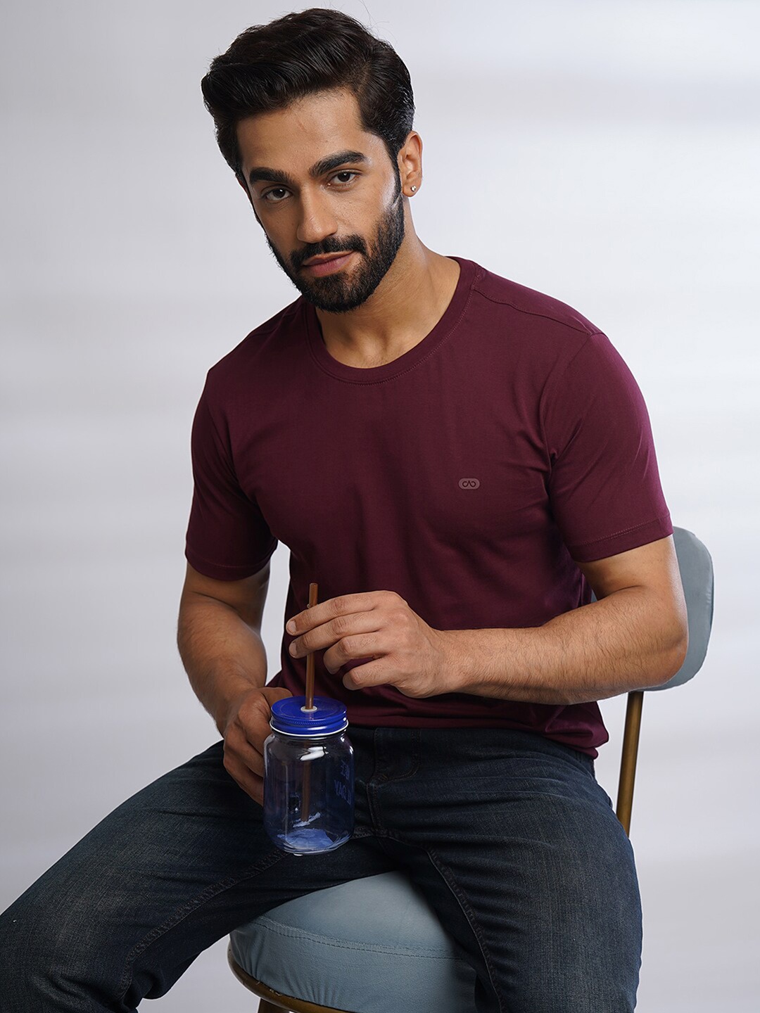 

JADE BLUE Men Pure Cotton Slim Fit Tshirt, Maroon