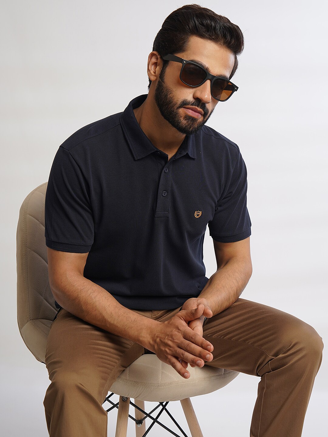 

JADE BLUE Polo Collar Pure Cotton Slim Fit T-shirt, Navy blue