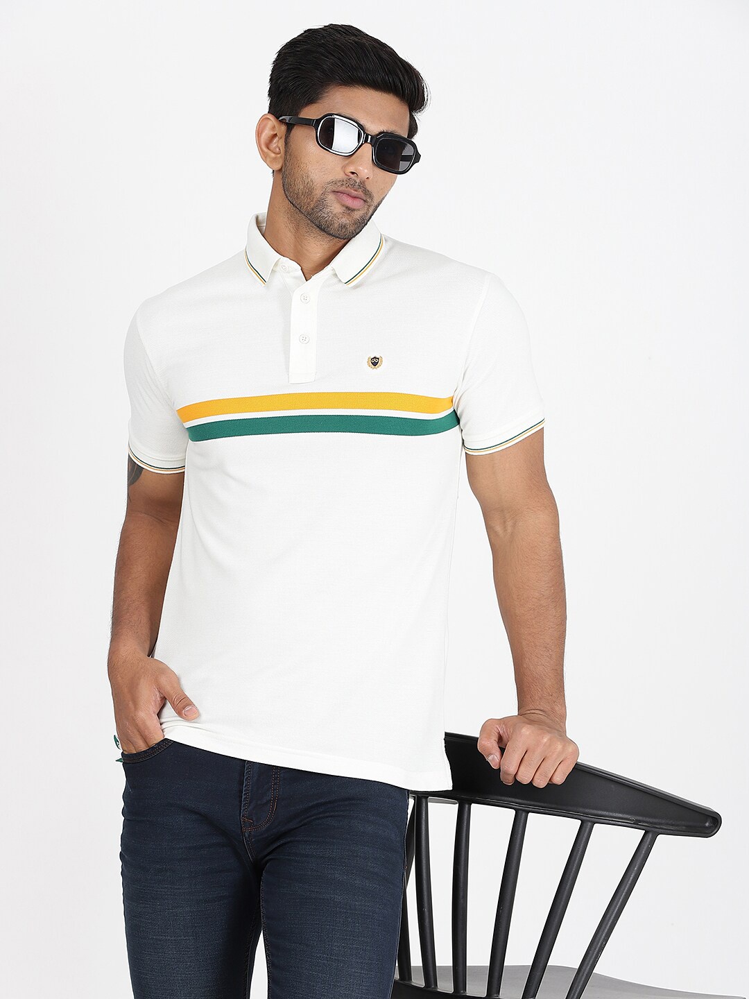 

JADE BLUE Polo Collar Pure Cotton Slim Fit T-shirt, White