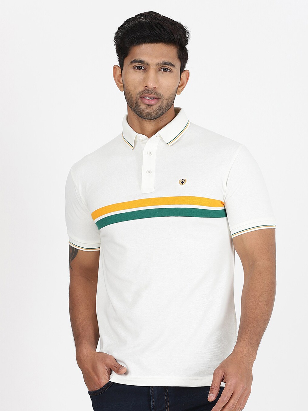 

JADE BLUE Polo Collar Pure Cotton Slim Fit T-shirt, White