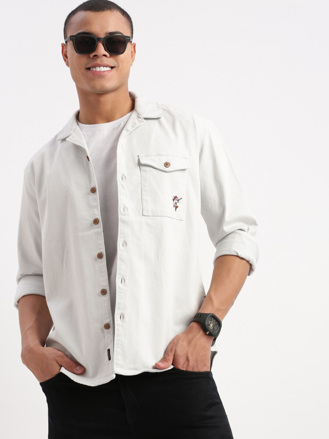 

SHOWOFF Standard Relaxed Fit Cuban Collar Cotton Shirt, White