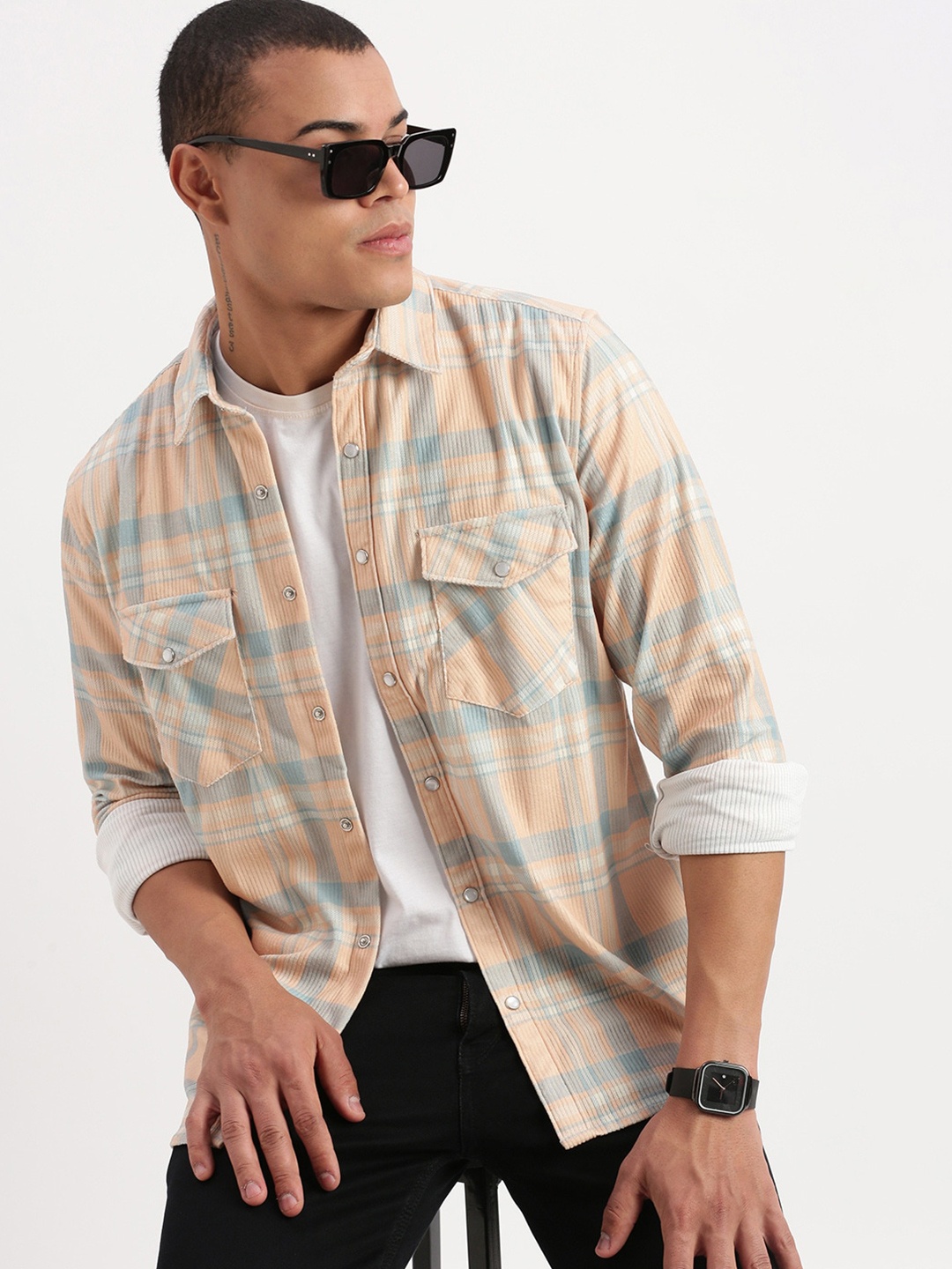 

SHOWOFF Standard Slim Fit Checked Casual Shirt, Orange