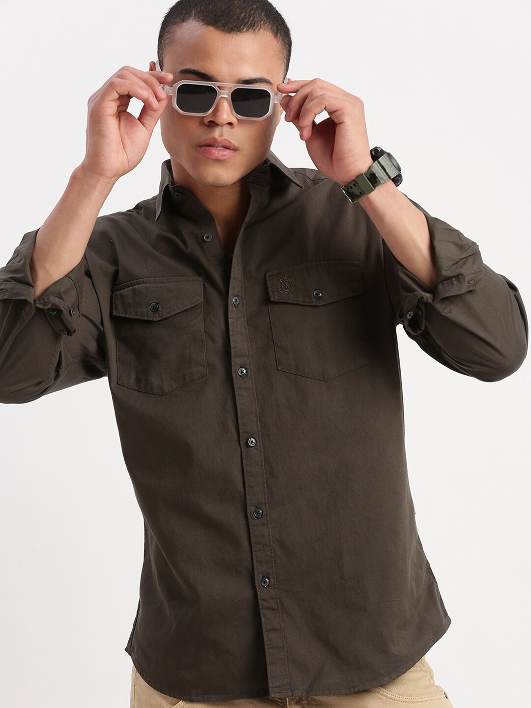 

SHOWOFF Standard Slim Fit Cotton Casual Shirt, Green