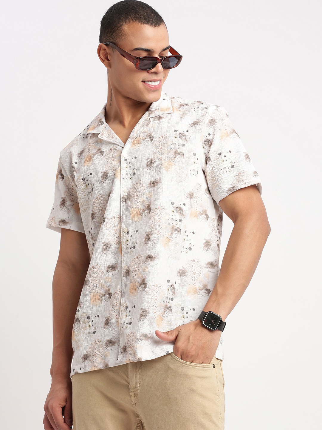 

SHOWOFF Men Premium Relaxed Fit Floral Cotton Printed Casual Shirt, Off white