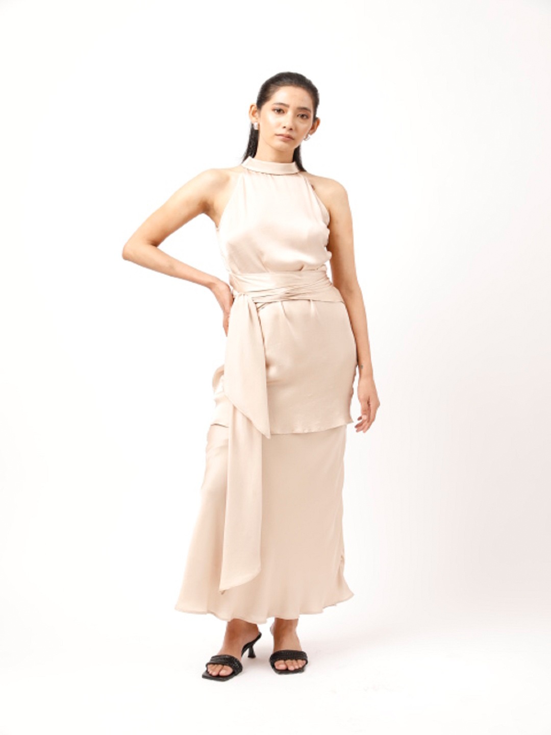 

Contemponari Modal Satin Tunic With Skirt Co-Ords, Champagne