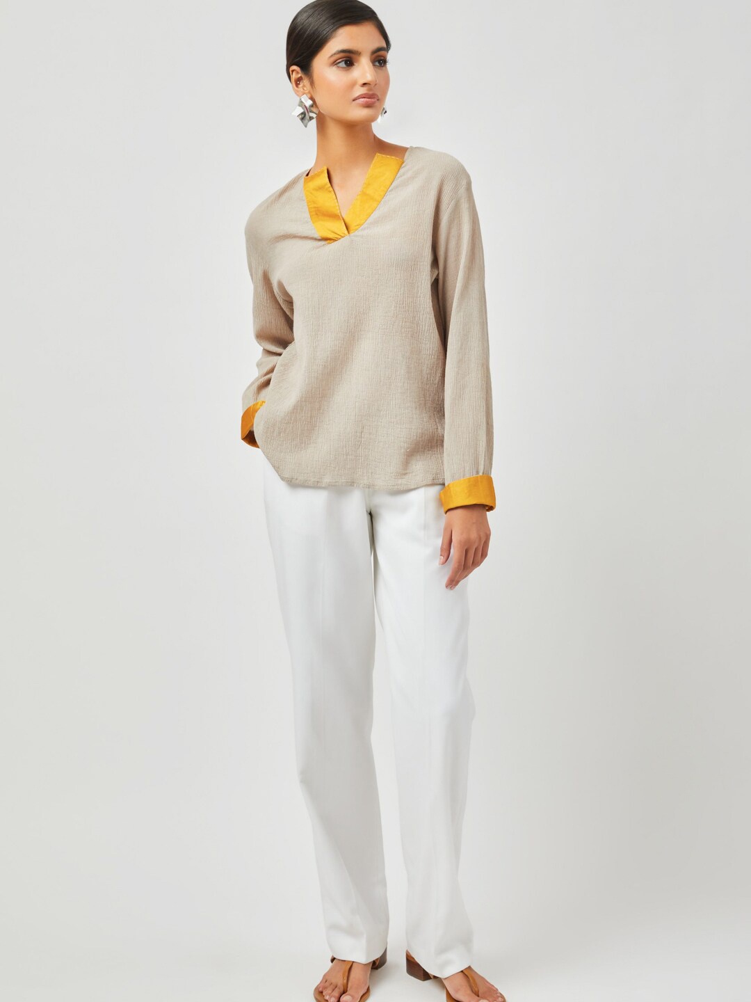 

Contemponari V-Neck Long Sleeves Mojave Top & Julius Trousers, Beige