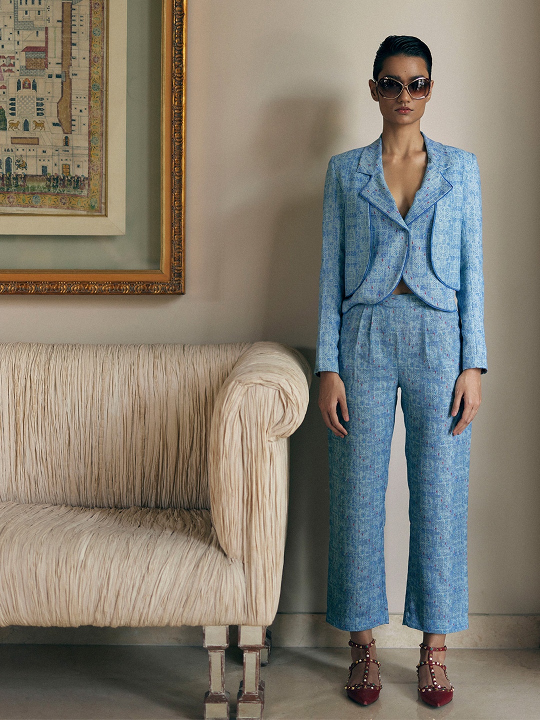 

Contemponari Linen Top & Trousers Co-Ords Set, Blue