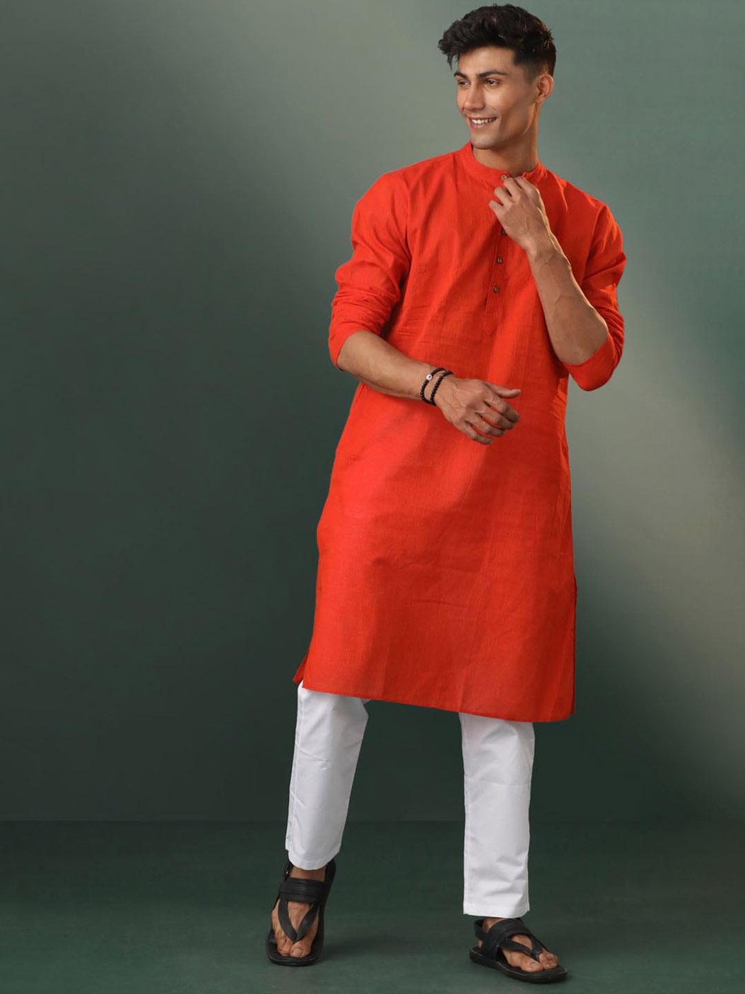 

VASTRAMAY Striped Regular Pure Cotton Kurta With Pyjamas, Red