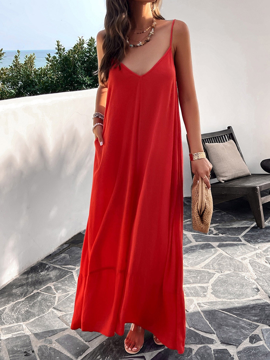 

all about you Red Shoulder Straps Maxi Dress